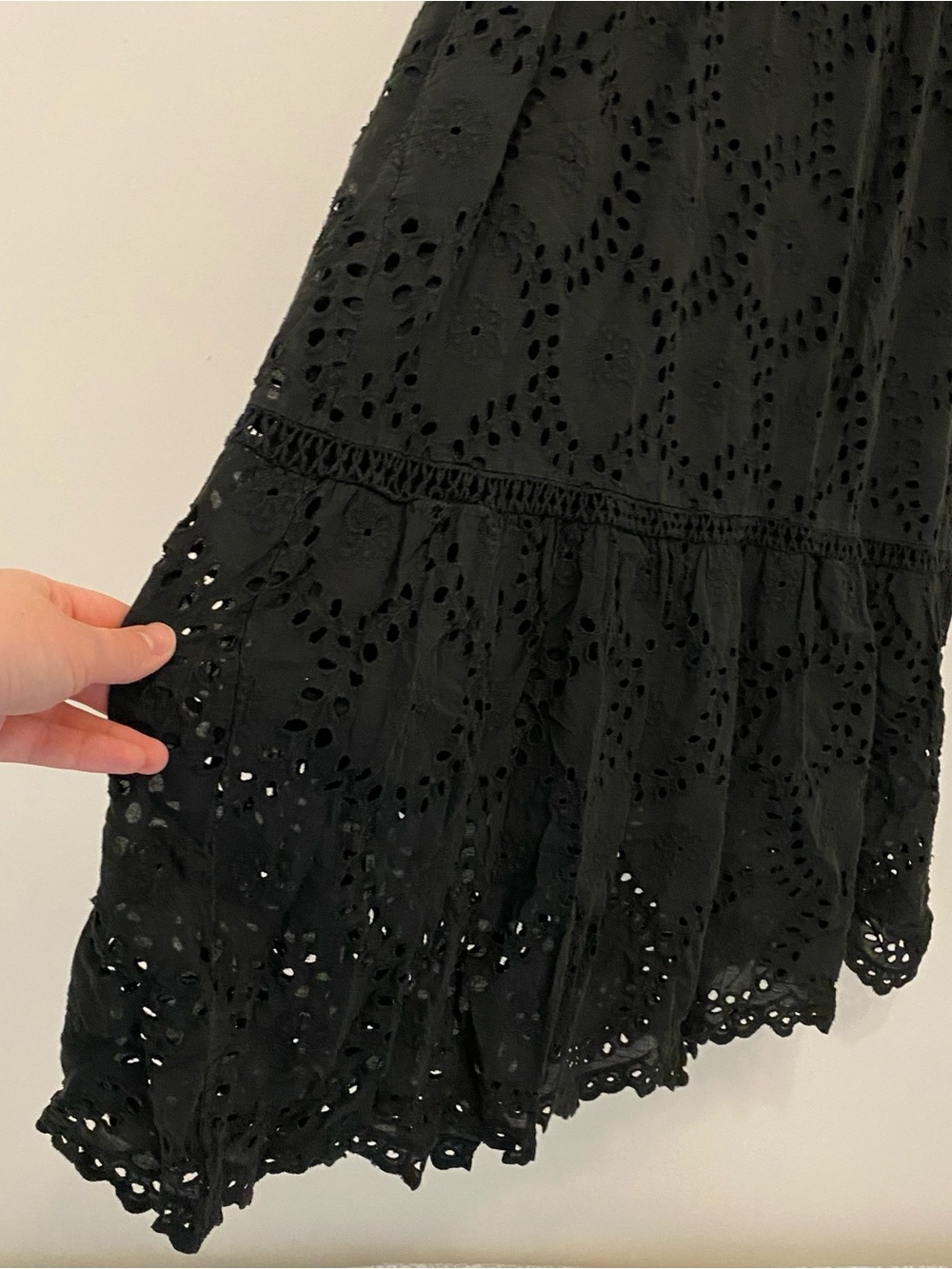 Black Eyelet Cotton Tiered Midi Dress